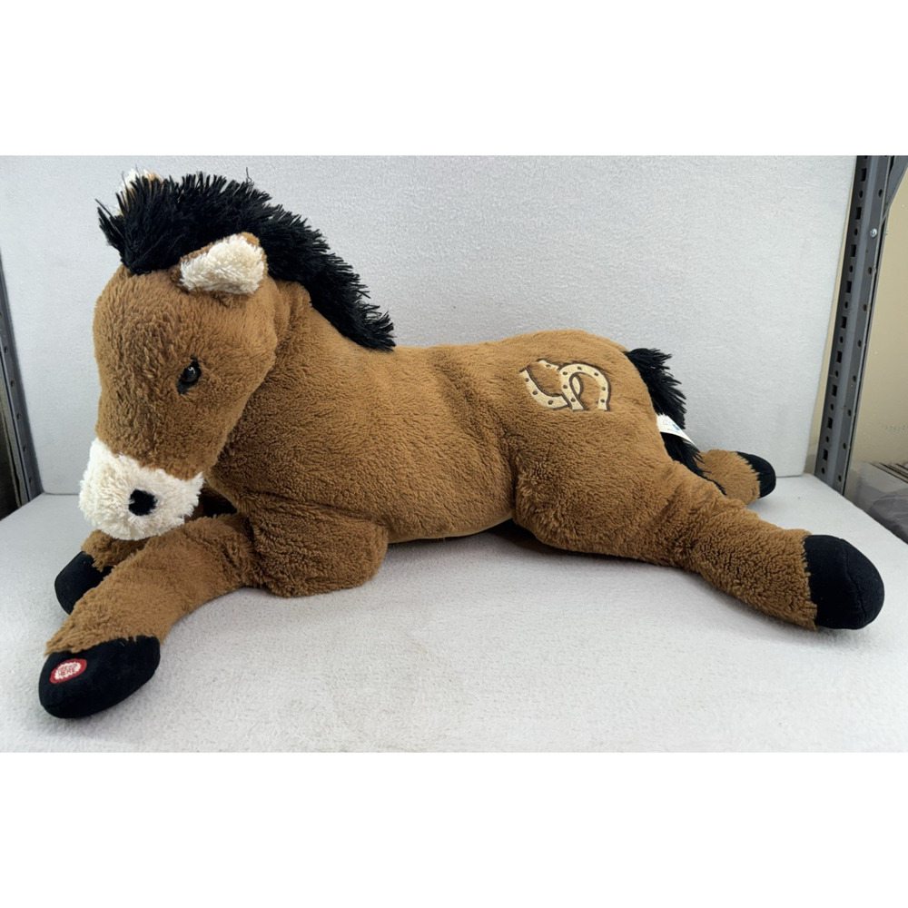 HugFun Plush Horse 30" Brown Stuffed Animal Horseshoe Symbol No Sound READ